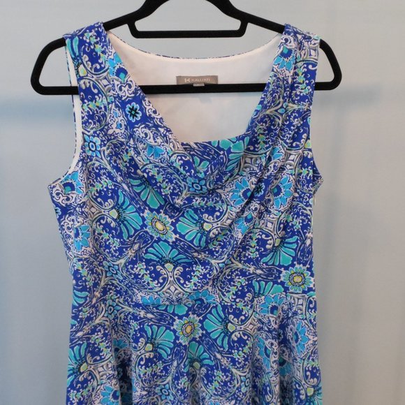 Blue Floral Paisley Dress with Cowl Neck - Size Large - Picture 3 of 7